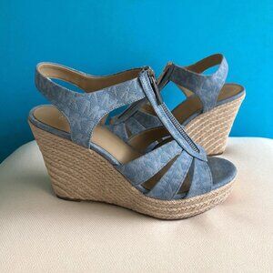 MICHAEL KORS Light Blue Logo Espadrilles Wedges Size 6.5